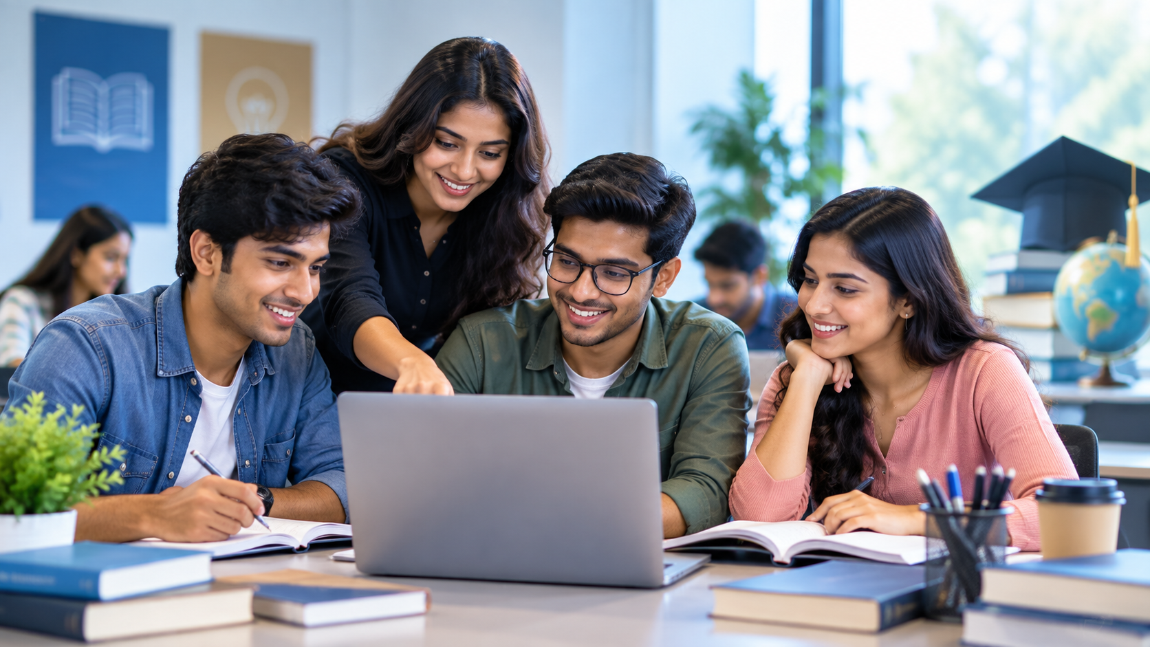 Students collaborating in a modern diploma learning environment